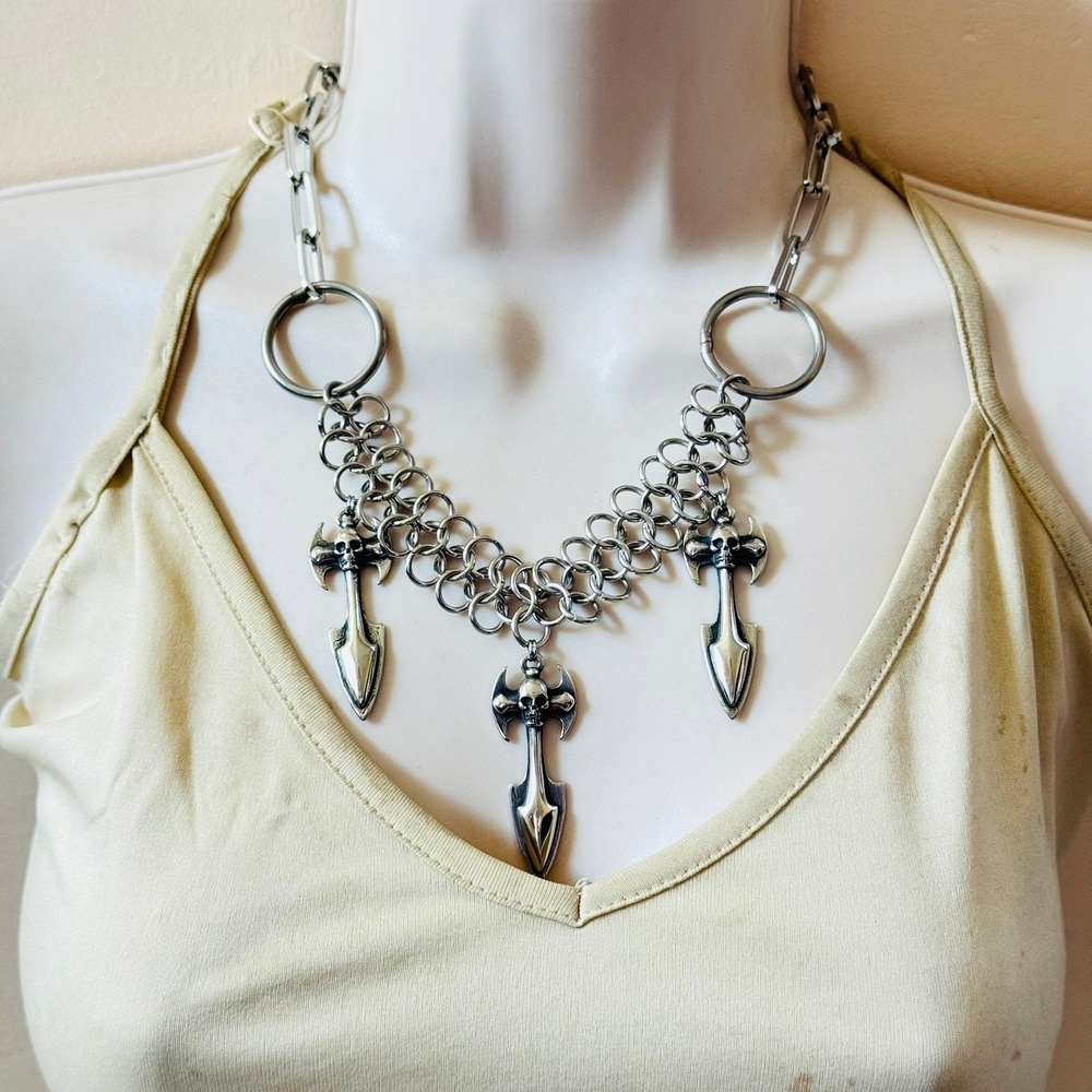 Skull Goth‎ Y2K Necklace Chain stainless steel silver Tone Collar 20" statement